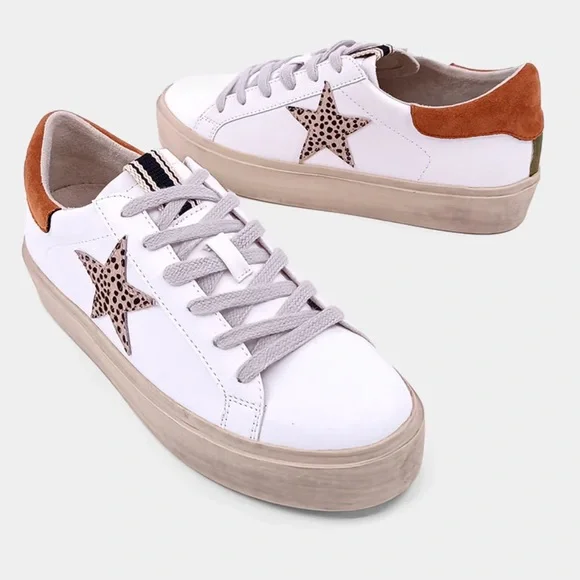 New in Box! ShuShop Reba sneakers with cheetah star rust and olive suede. Cute! - Picture 1 of 5
